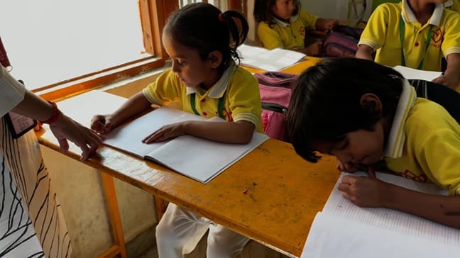 Happy children learning together